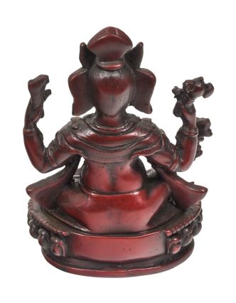 Ganesh sedící na lotosovém trůnu, červený, pryskyřice, 11x7x16cm