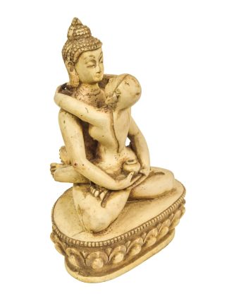 Buddha Shakti, pryskyřice, bílá antik patina, 11x9x17cm