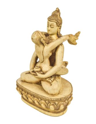 Buddha Shakti, pryskyřice, bílá antik patina, 11x9x17cm