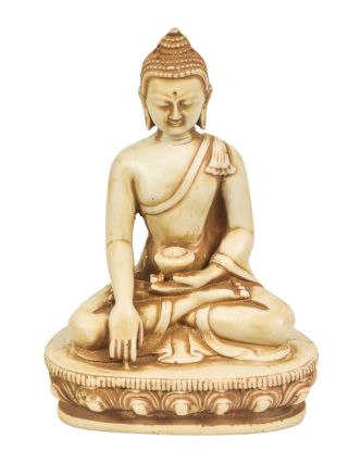 Buddha sedící, světlý, antik patina, 11x7x15cm