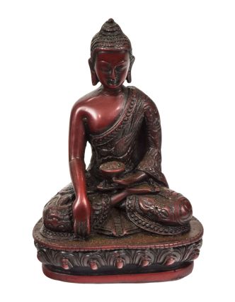 Buddha Šákjamuni, červený, ručně vyřezávaný, 10x7x14cm