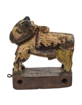 Soška krávy "HOLY COW" ručně vyřezaná ze dřeva, antik, 16x6x20cm