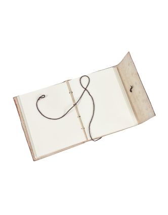 Notes v kožené vazbě, s modrým kamenem, ruční papír, cca 12x15cm
