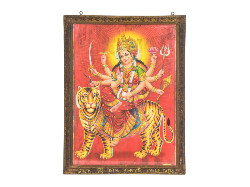 Antik obraz v dřevěném rámu Durga, 26x34cm