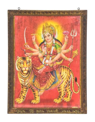 Antik obraz v dřevěném rámu Durga, 52x1x68cm