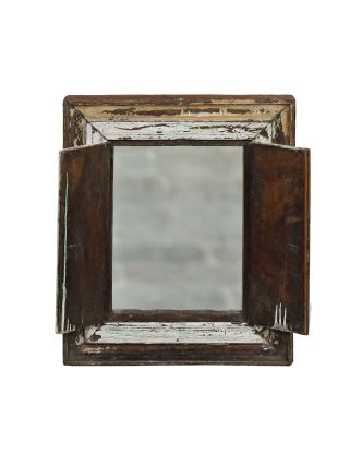 Stará okenice z teakového dřeva se zrcadlem, 58x9x69cm