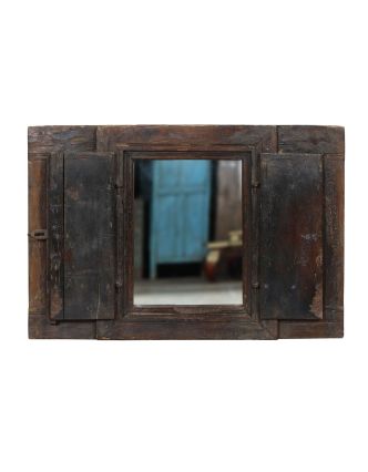 Stará okenice z teakového dřeva se zrcadlem, 92x7x62cm