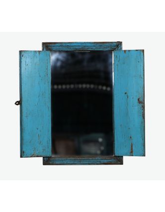 Stará okenice z teakového dřeva se zrcadlem, 59x7x90cm