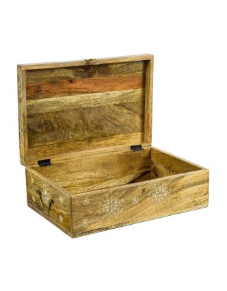 Dřevěná truhlička z mangového dřeva, ručně malovaná se sklíčky, 46x31x16cm