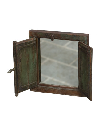 Stará okenice z teakového dřeva se zrcadlem, 57x6x62cm