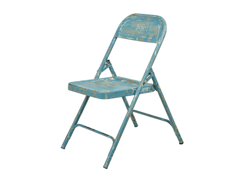 Kovová skládací židle, tyrkysová patina, 45x55x80cm