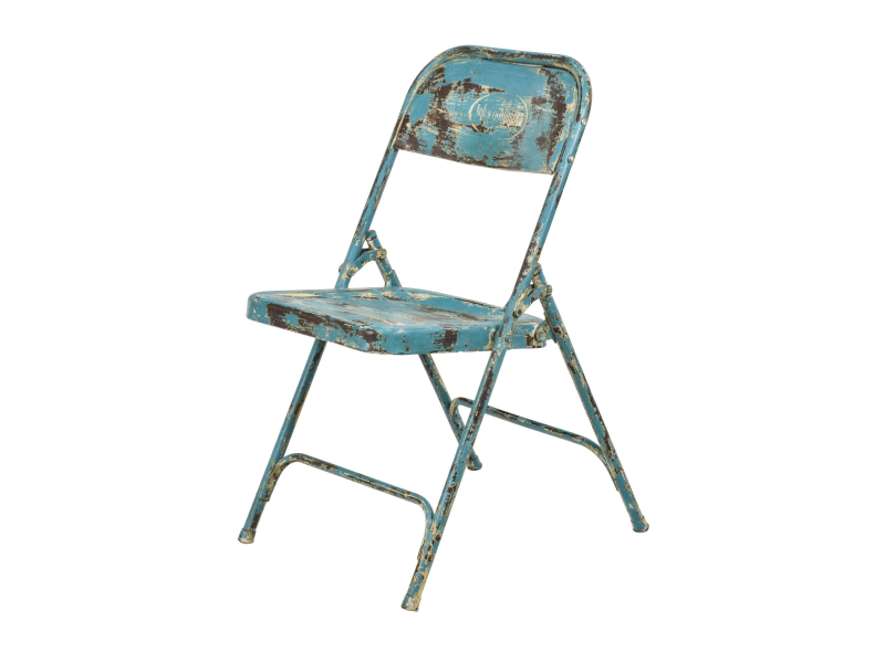 Kovová skládací židle, tyrkysová patina, 45x55x80cm