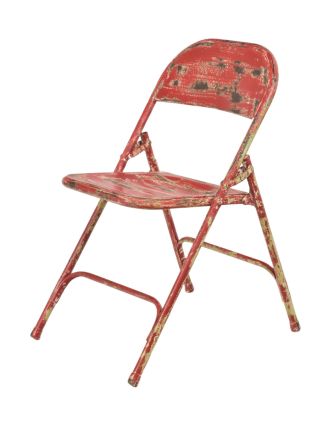 Kovová skládací židle, červená patina, 45x55x80cm