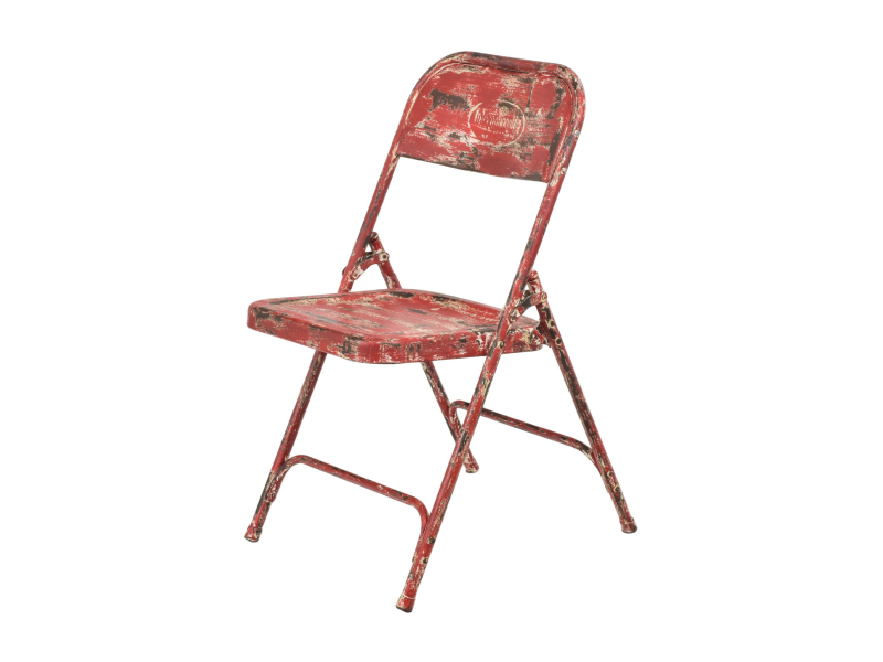 Kovová skládací židle, červená patina, 45x55x80cm