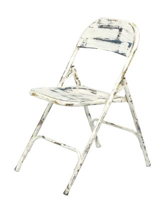 Kovová skládací židle, bílá patina, 45x55x80cm