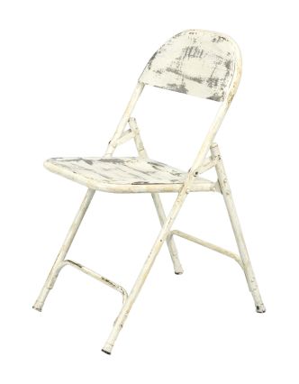 Kovová skládací židle, bílá patina, 45x55x80cm