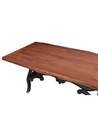 Jídelní stůl, masivní deska z akácie, litinové nohy, 200x103x78cm