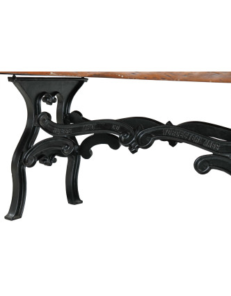 Jídelní stůl, masivní deska z akácie, litinové nohy, 200x103x78cm
