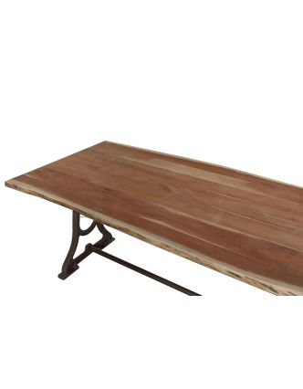 Jídelní stůl, masivní deska z akácie, litinové nohy, 200x96x77cm