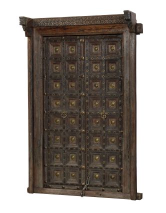 Starožitné dveře s rámem z Gujaratu, teakové dřevo, 143x45x230cm
