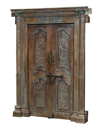 Starožitné dveře s rámem z Gujaratu, teakové dřevo, 142x20x217cm
