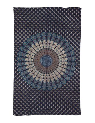 Přehoz na postel s potiskem "Barmeri round mandala", modrý 130x210cm