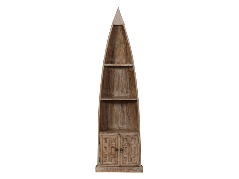 Knihovna z mangového dřeva ve tvaru lodi, 55x35x190cm