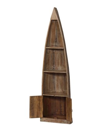 Knihovna z mangového dřeva ve tvaru lodi, 55x35x190cm