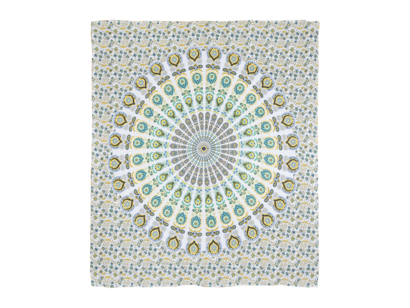 Přehoz na postel, "Barmeri round mandala", zeleno-modro-bílá 220x230cm