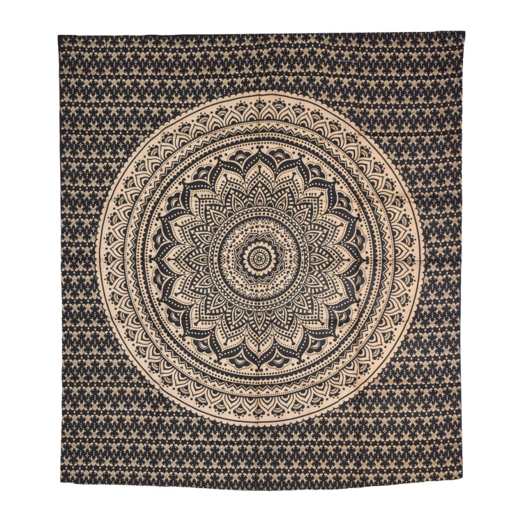 Přehoz s tiskem, Mandala, černo-zlatý, 230x200 cm