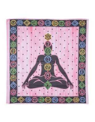 Přehoz na postel růžový s černým potiskem Chakra Yoga 210x240cm