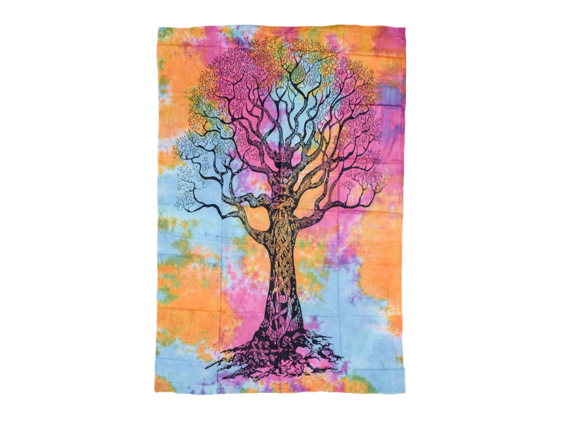 Přehoz s tiskem, Strom života, barevná batika, 140x210cm