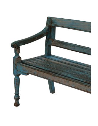 Stará lavička z teakového dřeva, zdobená dlaždicemi, 183x46x85cm