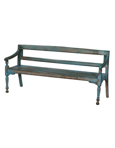 Stará lavička z teakového dřeva, zdobená dlaždicemi, 183x46x85cm