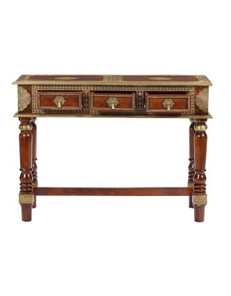 Konzolový stolek z palisandrového dřeva a kováním, 3 šuplíky, 117x45x85cm