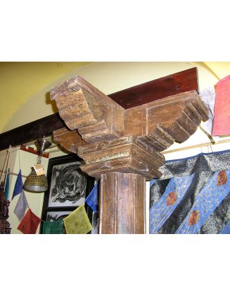Dřevěné sloupy z teakového dřeva s kamenými podstavci z Barmy, 75x57x250cm