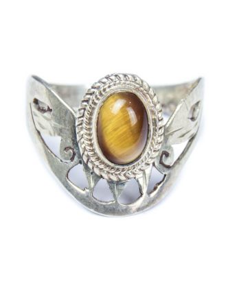 Stříbrný prsten vykládaný tygřím okem, AG 925/1000, 3g, Nepál