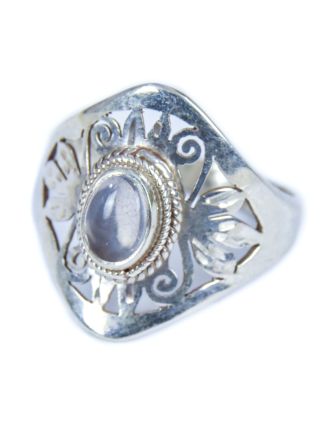 Stříbrný prsten vykládaný měsíčním kamenem, AG 925/1000, 3g, Nepál