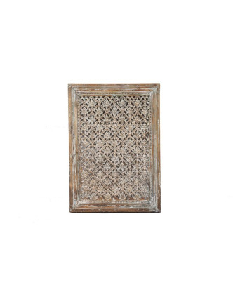 Vyřezávaný panel z mangového dřeva, bílá patina, 76x7x107cm