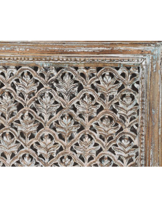 Vyřezávaný panel z mangového dřeva, bílá patina, 76x7x107cm