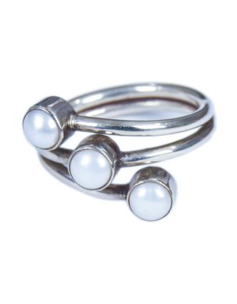 Stříbrný prsten vykládaný perlami, AG 925/1000, 5g, Nepál