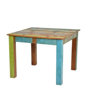 Jídelní stůl "Goa" stylu, teak, recyklované dřevo, 100x100x76cm