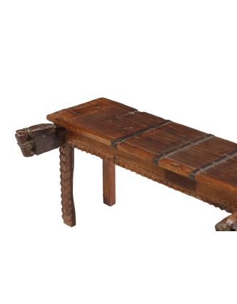 Lavička z tekového dřeva, ruční řezby, 109x46x53cm