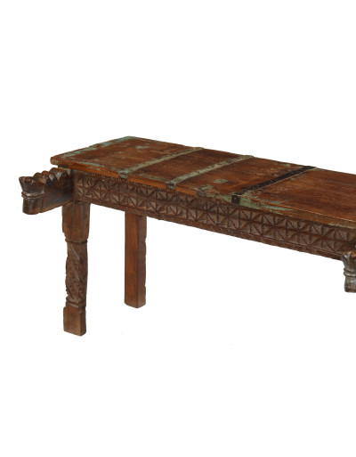 Lavička z tekového dřeva, ruční řezby, 113x59x57cm