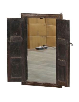 Stará okenice z teakového dřeva se zrcadlem, 58x5x97cm