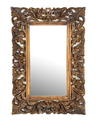 Zrcadlo ve vyřezávaném rámu, přírodní úprava, mango, 60x3x90cm