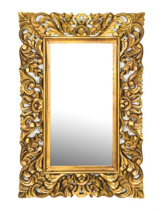 Zrcadlo ve vyřezávaném rámu, zlatá patina, mango, 60x3x90cm