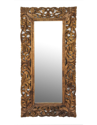 Zrcadlo ve vyřezávaném rámu, přírodní úprava, mango, 60x3x120cm