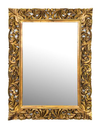 Zrcadlo ve vyřezávaném rámu, zlatá patina, mango, 90x3x120cm