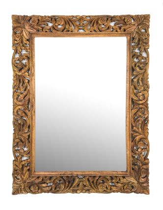 Zrcadlo ve vyřezávaném rámu, přírodní, mango, 90x3x120cm